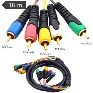 1.8m AV 케이블 HDTV 오디오 금도금 5 RCA RGB 코드 DVD VCR CD 플레이어 홈 시어터 와이어 연결 변환