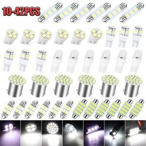 10-42pcs LED 자동차 인테리어 조명 전구 T10 6000K SMD LED 교체 번호판/독서 전구 크세논 화이트 인테리