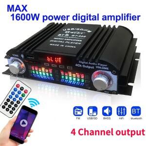1600W 피크 전력 HiFi 사운드 앰프 디지털 4 채널 오디오 블루투스 가라오케 플레이어 FM 라디오 지원 원격