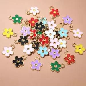 50PC 12x10mm 작은 합금 꽃 매력 펜던트 멀티 컬러 DIY 팔찌 목걸이 보석 만들기 액세서리