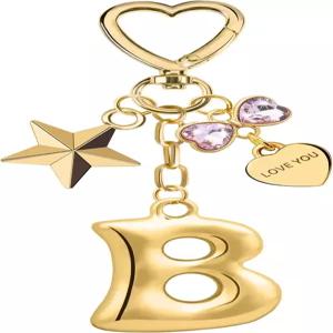 반짝이는 핑크 라인스톤이 박힌 Suweibuke Cute Gold 이니셜 키체인 핸드백 백팩용 참 여성용 선물