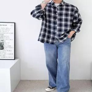 남성 커플 모노 s-WFGOPXZ 오버핏체크남방 블랙