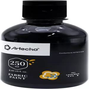 아르테초 블랙 패브릭 페인트 250 ml / 8.45 oz DIY 티셔츠 토트백 및 캔버스용 영구 의류 세탁 가능