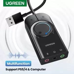 [호환] UGREEN 사운드 카드 USB 오디오 인터페이스 외부 3.5mm 마이크 어댑터 PC 노트북 PS4 헤드셋