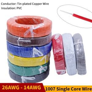 Copper Wire Single Cable 26 24 22 20 18 AWG PVC ulation Solid Tinned Plated Electric DIY LED UL1007