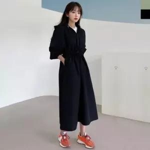 데이트룩 후드 블랙 롱원피스 간절기아우터 후드원피스 가벼운 가을 여자 여성 블랙원