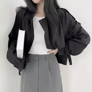 [리빌모아]여자 가을 캐주얼 더블 크롭 슬림 재킷 LDW-JKA-SSIS587-블랙-R1