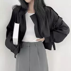 [리빌모아]여자 가을 캐주얼 더블 크롭 슬림 재킷 LDW-JKA-SSIS587-블랙-R1