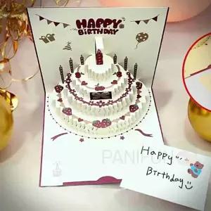 케이크 팝업카드 레드 생일편지지 축하이벤트 메세지 파티용품 생일 미니 입체 어린이 엽서 남친