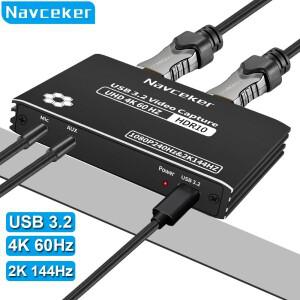 Navceker 4K 60Hz HDMI USB 3.2 캡처 바이패스 HDCP C 비디오 카드 1080P 240FPS 그래버 라이브 스트리밍 (