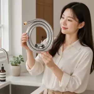 싱크대 수전 교체용 메탈 호스 원홀 주방 데크 급수선