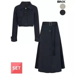 BNX 빠른출고 55-66 트렌치 벨트 크롭 자켓 스커트 셋업1394556
