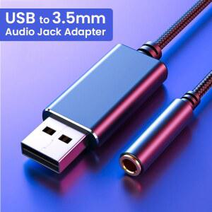 USB-3.5mm 잭 오디오 케이블 USB-Aux 어댑터 외부 스테레오 사운드 카드 지원 USB-TRRS 4 극 Aux 포트 헤드폰