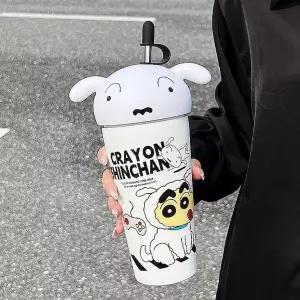 씨플   짱구 정품 피규어 대용량 스테인리스 빨대 텀블러 물병 보온병 600ml