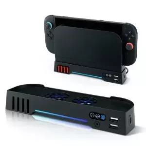 NS 2 콘솔용 게임 카드 보관함이 포함된 DOBE 냉각 팬 스탠드-블랙
