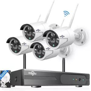 500G 하드 드라이브 Hiseeu 5MP 무선 카메라 시스템 단방향 오디오 4Pcs 실외/실내 WiFi 감시 HD 영상 야간