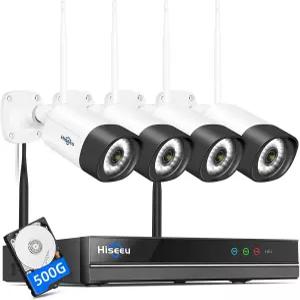 Hiseeu 무선 카메라 5MP WiFi 시스템 500GB HDD 확장 가능한 10CH NVR Spotlight 2웨이 오디오 IP66 방수