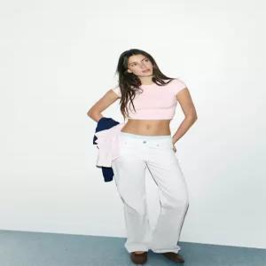 ZARA TRF 로우라이즈 와이드 레그 진 - 화이트 3607/122/250