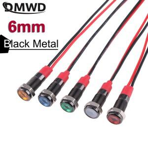 1pc 6mm LED 금속 표시 등 파일럿 산화 검정색 경고 신호 램프 6V 12V 24V 220V 와이어 빨간색 노란색 파란
