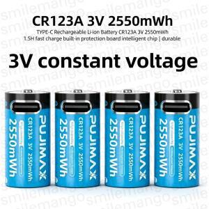 핫 타입-C 충전식 CR123A 2550mWh 3V 리튬 배터리 고용량 휴대용 안정적인 출력
