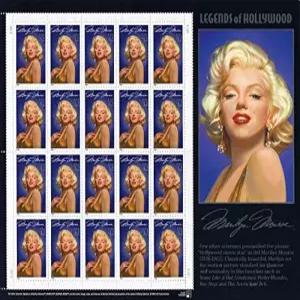 USPS 할리우드의 전설 마릴린 먼로 1926-1962 영화 스타 20매 시트 1995년 32센트 우표 스콧 2967
