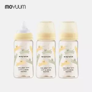 모브아 젖병 250ml 증정(유꼭지)모윰 3세대 PPSU 올인원 젖병 270ml 트리플팩(디자인) 위드캣(옐로우)