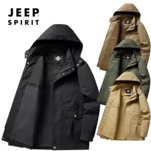 JEEP SPIRIT 봄 가을 100% 순면 워싱 후드 자켓 남성 캐주얼 아우터