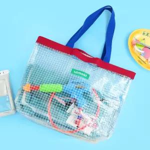 핑크풋 투명 체크 비치백 PVC 투명백 여름가방 수영가방 해변 휴가 숄더백