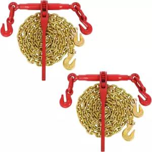 래칫 체인 바인더 2PCS 3/8 5/16 헤비 듀티 하중 G80 x10FT 4900lbs 안전 제한 플랫베드 트럭 트레일러용