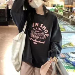 [하프클럽/]프린팅 여성 레터링 맨투맨 오버사이즈 루즈핏 긴 팔 티셔츠 박