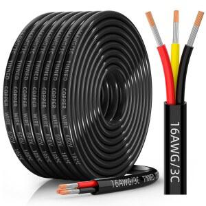 CONEPY 16 게이지 와이어, 16/3 도체 주석 도금 구리 전선, 30피트 | 자동차, RV, 해양, LED 스트립용 PVC 재킷이 적용된 유연하고 방수 및 난연성 저전압 AWG 3선 케이블