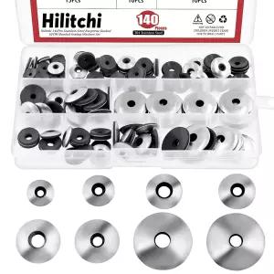 Hilitchi 140Pcs 8사이즈 스테인리스 스틸 네오프렌 EPDM 본드 실링 개스킷 와셔 쿠션 어셈블리 키트