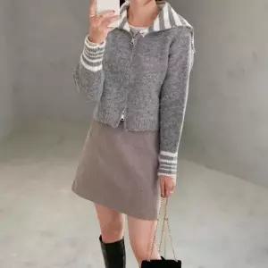 [옷자락]여성 부클 니트 스트라이프 세라카라 투웨이 집업 카디건