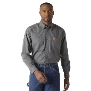 Wrangler Riggs Workwear 남성용 Fr 방염 긴소매 투 포켓 작업 셔츠, 내화성 긴 소매 회색.