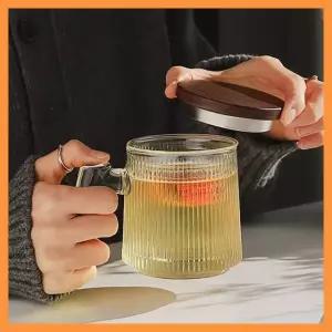플리츠 내열유리 뚜껑 티머그 유리컵 2size