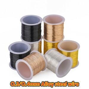 18k 은빛 검정색 합금강 와이어 비딩 코드 스트링 공예용 DIY 팔찌용 0.3/0.4mm