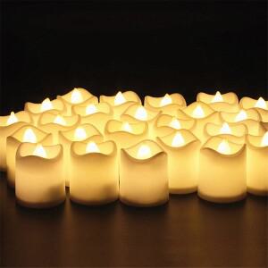 24/48 팩 Flameless 봉헌 양초 전기 배터리 작동 LED 차 조명  웨딩 테이블 크리스마스  화이트