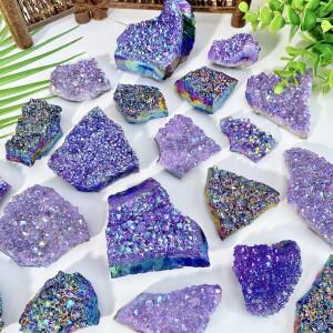 무작위 1PC 고품질  오라 자수정 클러스터 크리스탈 천연 원시 돌, 보석 선물, CrystalOrnaments