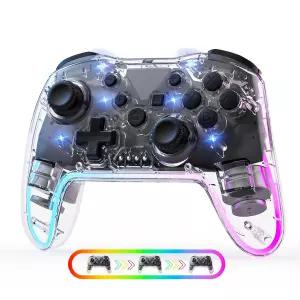 Comdigio 무선 프로 컨트롤러 (Switch/Lite/OLED/PC/Android/iOS용) - 7가지 RGB 컬러 조명 터보/진동 조절