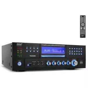Pyle 4채널 1000W 파워 앰프 with Bluetooth - 무선 스테레오 홈 오디오 리시버 w/ 프론트 로딩 CD DVD