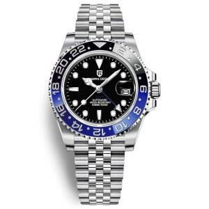 남성용 파가니 디자인 GMT 자동 40MM 날짜 100M 방수 스테인리스 스틸 사파이어 글라스 기계식 손목시계 PD-1662를 감상하세요