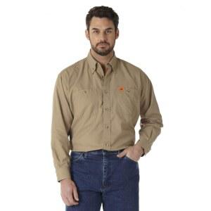 Wrangler Riggs Workwear 남성용 Fr 방염 긴소매 투 포켓 작업 셔츠, 내화성 긴 소매 카키 트윌