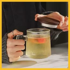 플리츠 내열유리 뚜껑 티머그 유리컵 2size