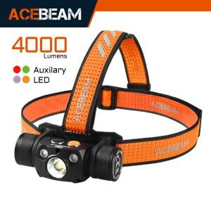 에이스빔 H30 헤드램프 초강력 4000 루멘 USB-C 충전식 헤드라이트 레드/그린/UV/CRI 보조 LED 옵션 제공