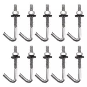 10개 M6x110mm 지붕 앵커 볼트 콘크리트 나사 J 후크 304 스테인리스 스틸 7형 벽 롱 샹크 육각 너트 와셔