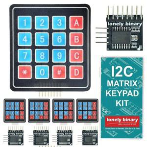 LONELY BINARY 5-Set I2C 4x4 매트릭스 멤브레인 키패드 for Arduino ESP32 Pico | 5개의 소프트 + 어댑터; 각 16개의 키, 2핀(SDA / SCL)으로 GPIO 절약; 3.3V 5V; 접착식 뒷면; 보관 케이스; Pi, STM32
