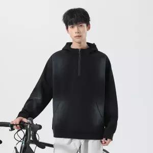 후드 티 가을 스웨트 오버핏 집업 하이넥 반지퍼 남자 남성 봄가을용 미국식 무게감 있는 개성 워싱 디자인