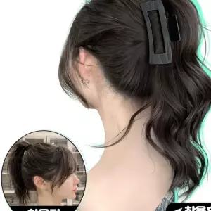 가발 포니테일 웨이브 스퀘어 긴머리 집게핀 물결 여성가발 검정 실핀셋트 GWFGFIKE