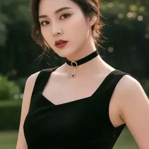 캐주얼한 벨벳 골드 링 드롭 펜던트 초커 목주름 커버