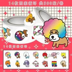 500pcs/Roll 슈퍼 흥미로운 개 아프로 만화 스티커 DIY 스케이트 보드 노트북 기타 전화 자동차 씰 라벨